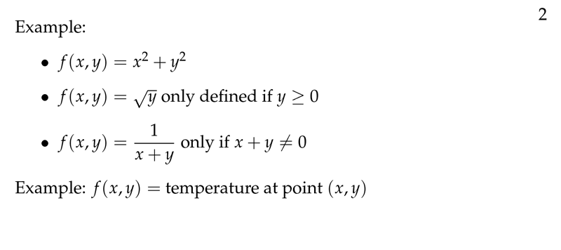 Figure 2: Example of multivariable functions